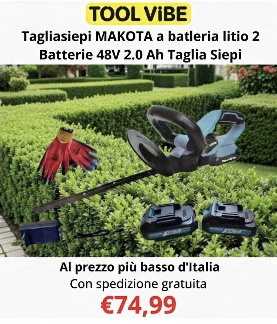 Tagliasiepi MAKOTA a batteria litio 2 Batterie 48V 2.0 Ah Taglia Siepi