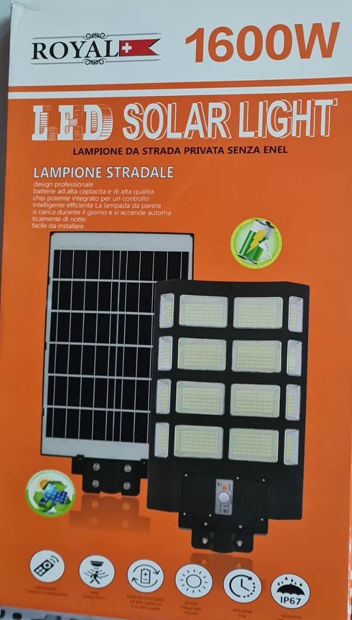 LAMPIONE STRADALE SOLARE FARO LED 1600W CON TELECOMANDO IMPERMEABILE