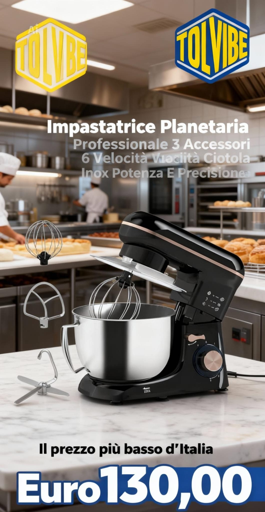 Impastatrice Planetaria Professionale 3 Accessori – 6 Velocità, Ciotola Inox, Potenza E Precisione