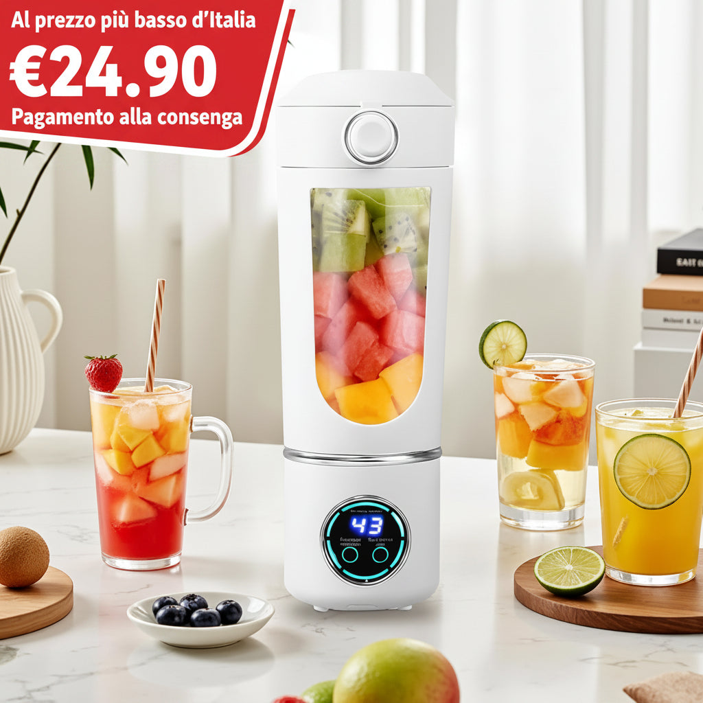 Frullatore Portatile Smoothie Maker, 700 ml Mini Frullatore Portatile Elettrico con 12 coltelli,Frullatore Personale con Batteria USB Ricaricabile Ideale per Smoothie Frullati Frutta e Verdura(Bianco)