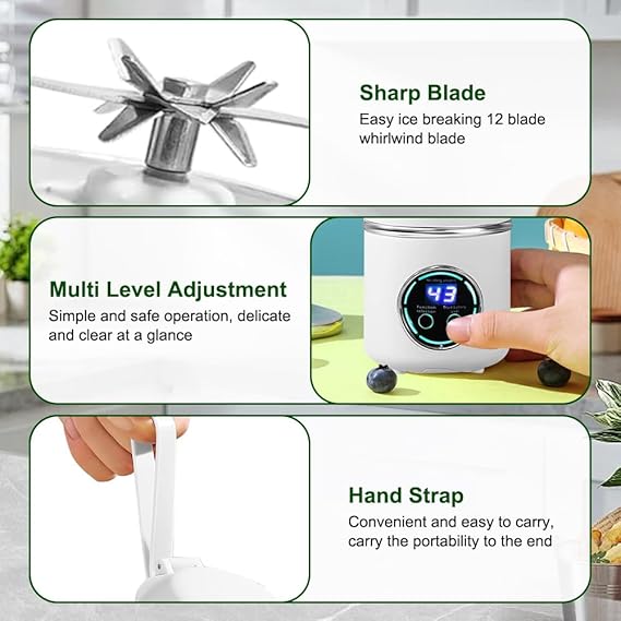 Frullatore Portatile Smoothie Maker, 700 ml Mini Frullatore Portatile Elettrico con 12 coltelli,Frullatore Personale con Batteria USB Ricaricabile Ideale per Smoothie Frullati Frutta e Verdura(Bianco)