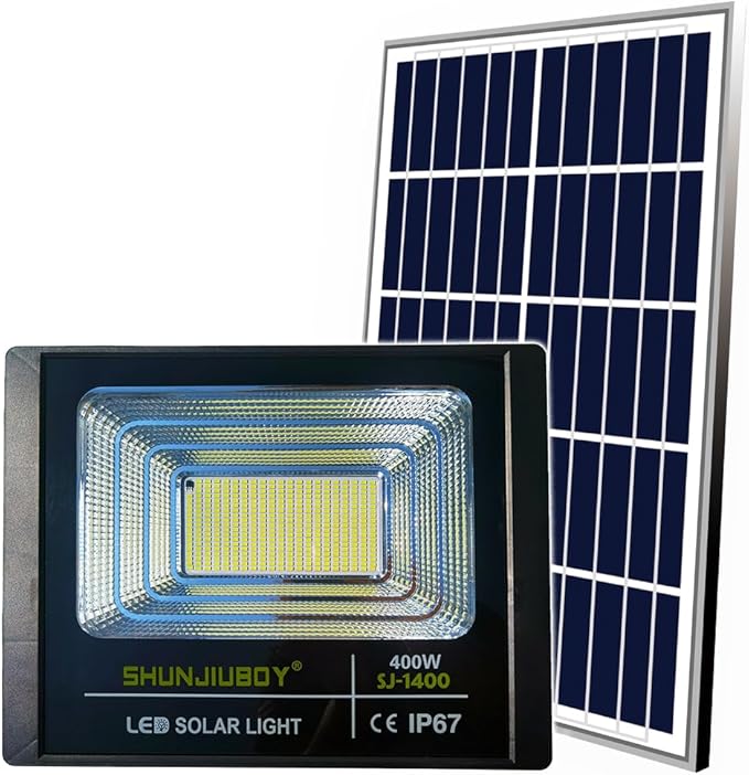 Faretto A Led Da 400W SMD Con Pannello Solare Sensore Crepuscolare E Telecomando Faro Luce Bianca Lampada da Muro [Classe di efficienza energetica A+++]