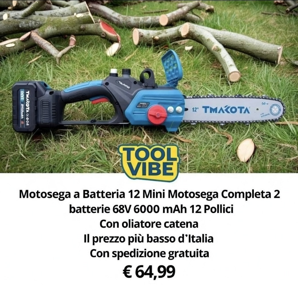 Motosega a Batteria 12 Mini Motosega Completa 2 batterie 68V 6000 mAh 12 Pollici
