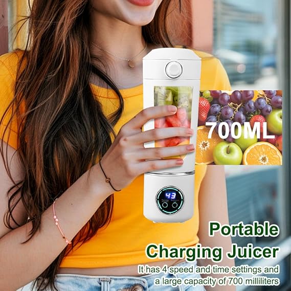 Frullatore Portatile Smoothie Maker, 700 ml Mini Frullatore Portatile Elettrico con 12 coltelli,Frullatore Personale con Batteria USB Ricaricabile Ideale per Smoothie Frullati Frutta e Verdura(Bianco)
