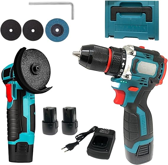 Set 2 in 1 Avvitatore + Mini Smerigliatrice 3" con Doppia Batteria  5000mAh Motore Brushless in Valigetta