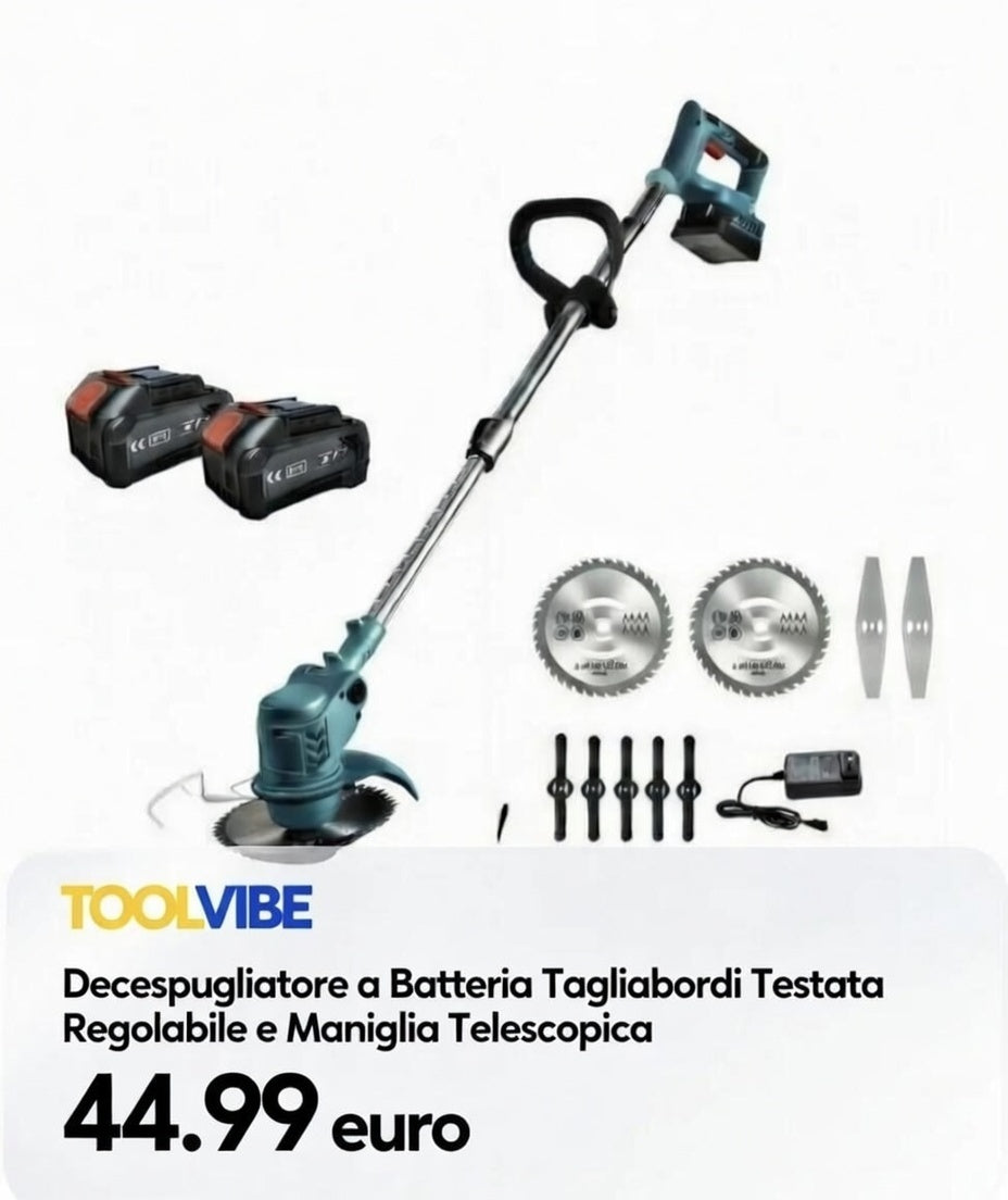 Decespugliatore a Batteria Tagliabordi Testata Regolabile e Maniglia Telescopica