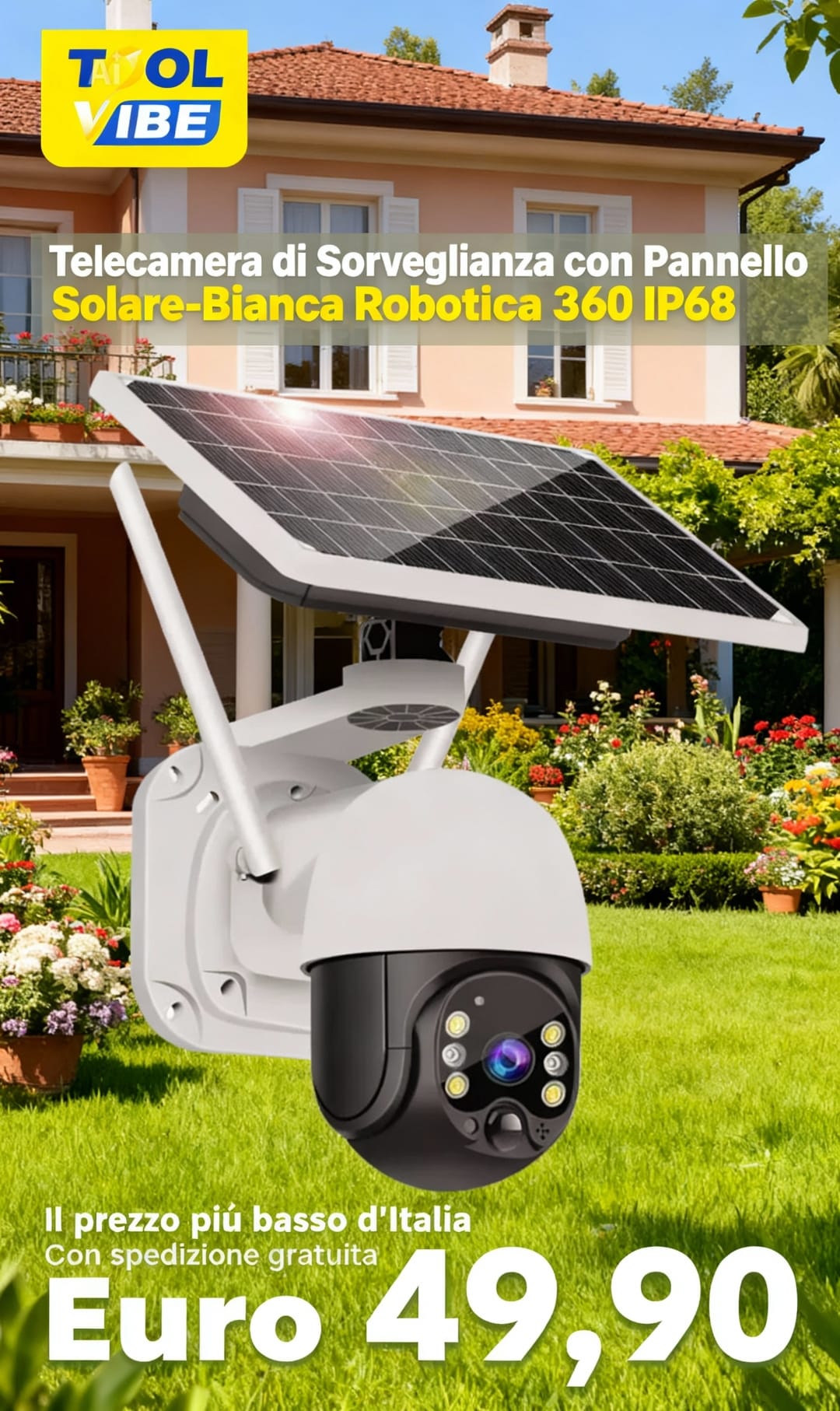 Telecamera di Sorveglianza con Pannello Solare - Bianca Robotica 360 IP68