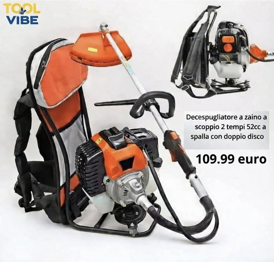 Decespugliatore a zaino a scoppio 2 tempi 52cc a spalla con doppio disco