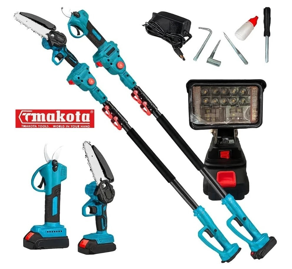TMAKOTA Kit Potatura 4 in 1 Cesoia Motosega 2 Batterie 48V con Asta Telescopica