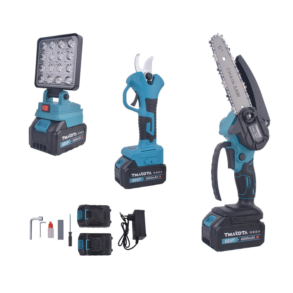 Kit Potatura 4 in 1 Cesoia Motosega 2 Batterie con Asta Telescopica divisibile