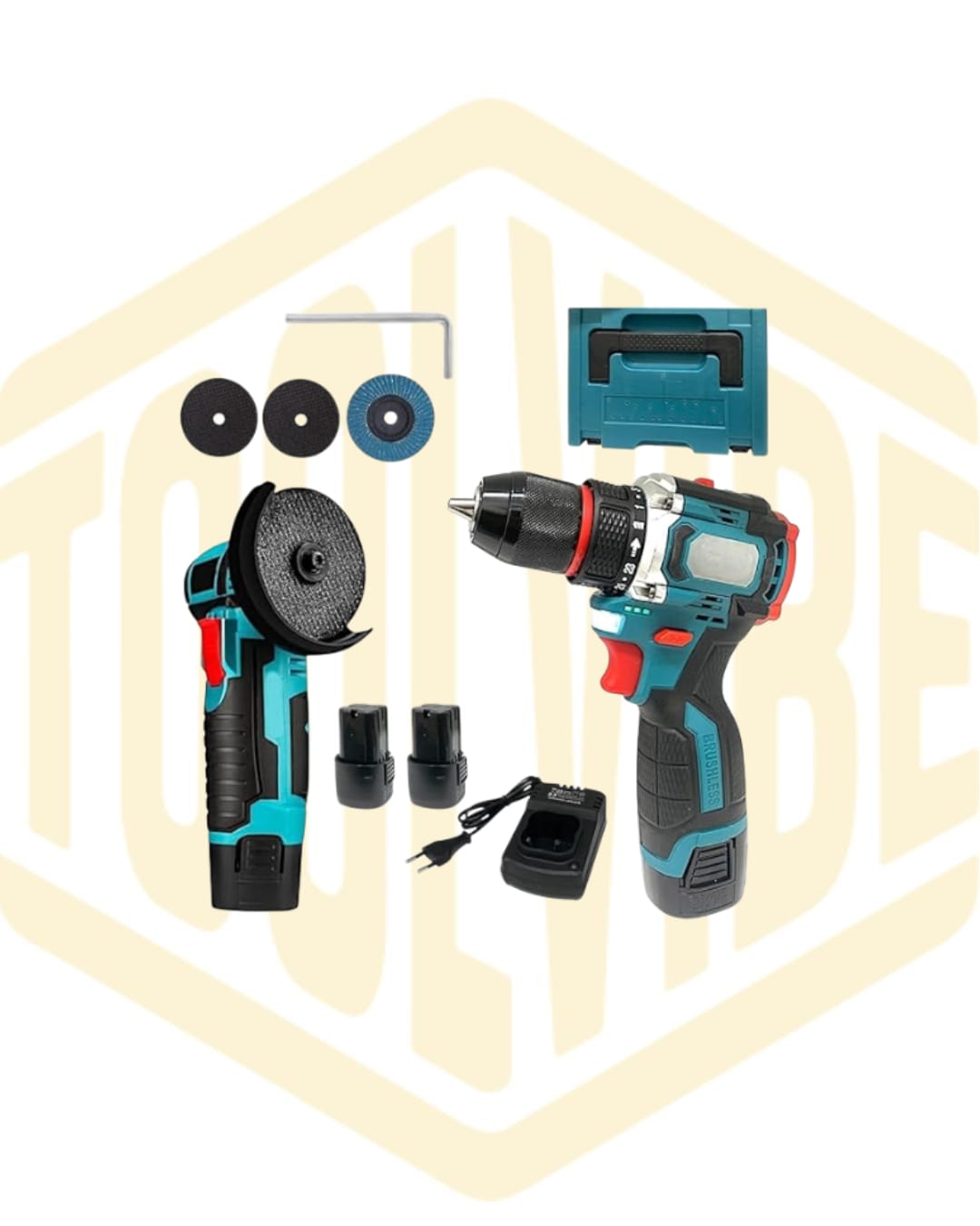 Set 2 in 1 Avvitatore + Mini Smerigliatrice 3" con Doppia Batteria  5000mAh Motore Brushless in Valigetta