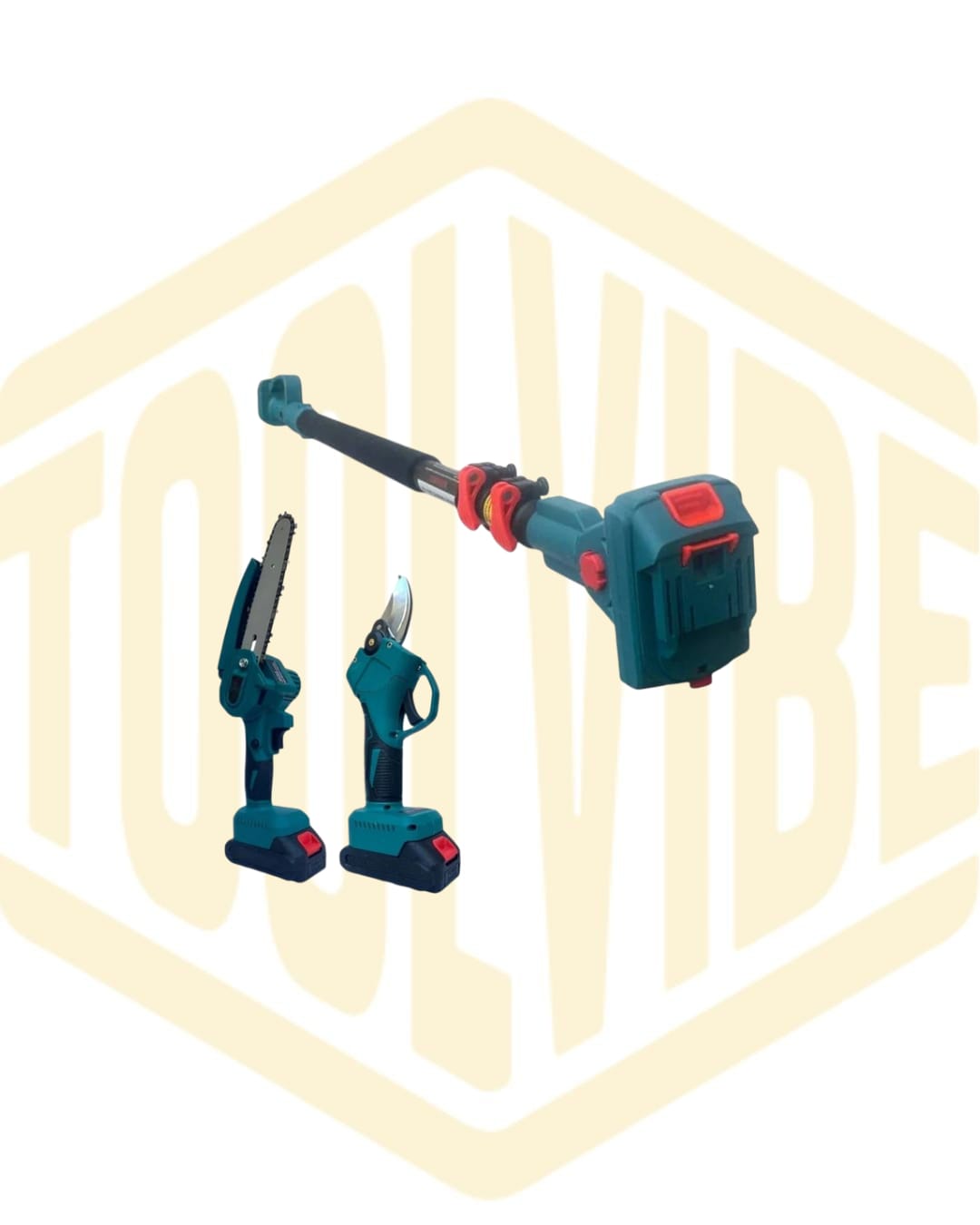 KIT POTATURA MINI MOTOSEGA 6" + FORBICE CESOIA A BATTERIA CON ASTA TELESCOPICA