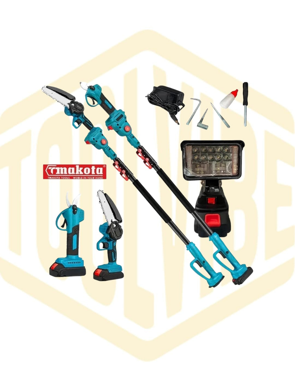 TMAKOTA Kit Potatura 4 in 1 Cesoia Motosega 2 Batterie 48V con Asta Telescopica