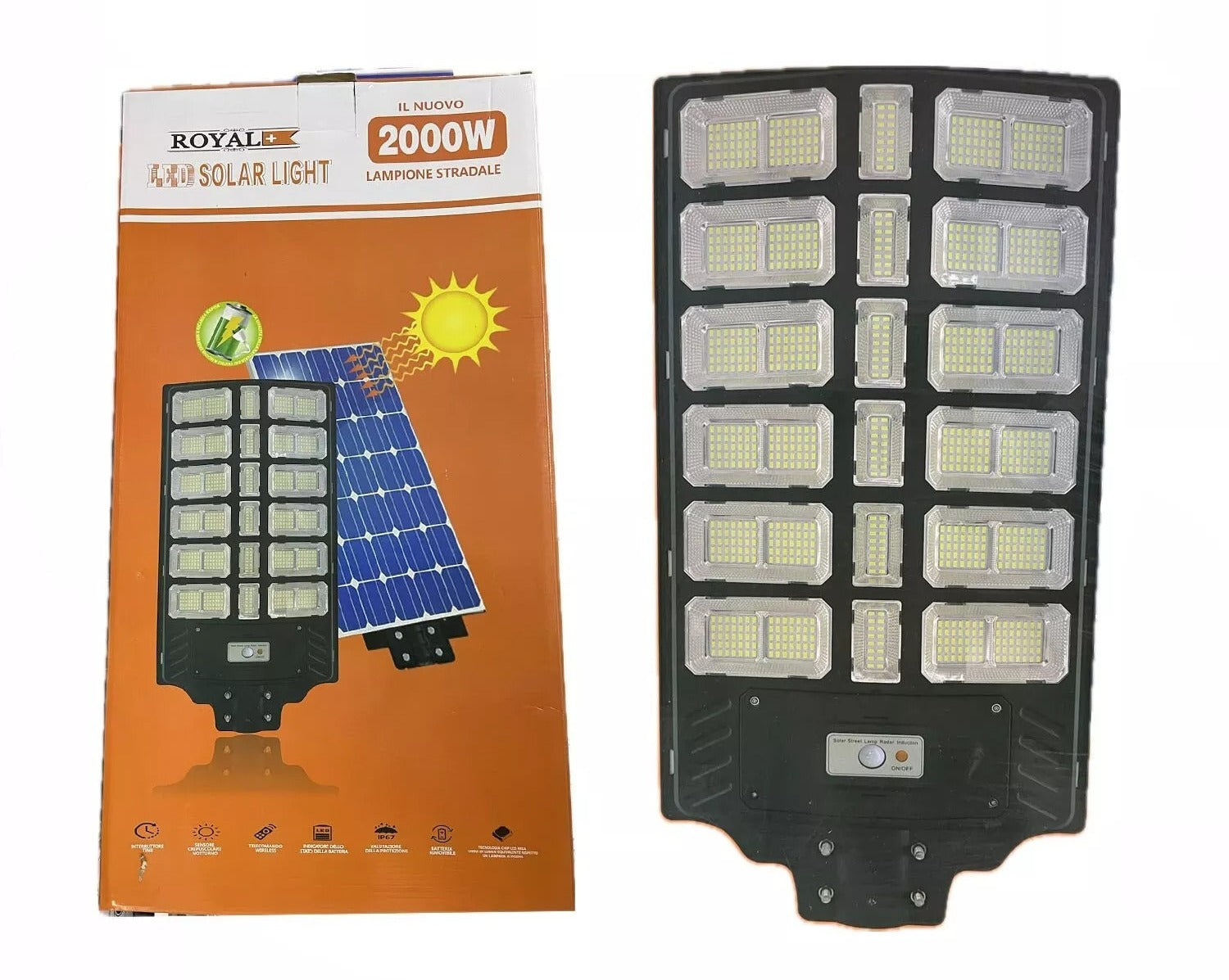 LAMPIONE STRADALE SOLARE FARO LED 2000W CON TELECOMANDO IMPERMEABILE