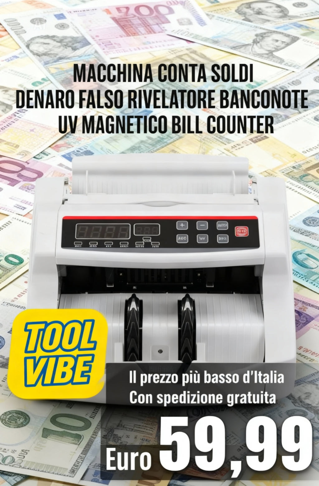 MACCHINA CONTA SOLDI DENARO FALSO RIVELATORE BANCONOTE UV MAGNETICO BILL COUNTER