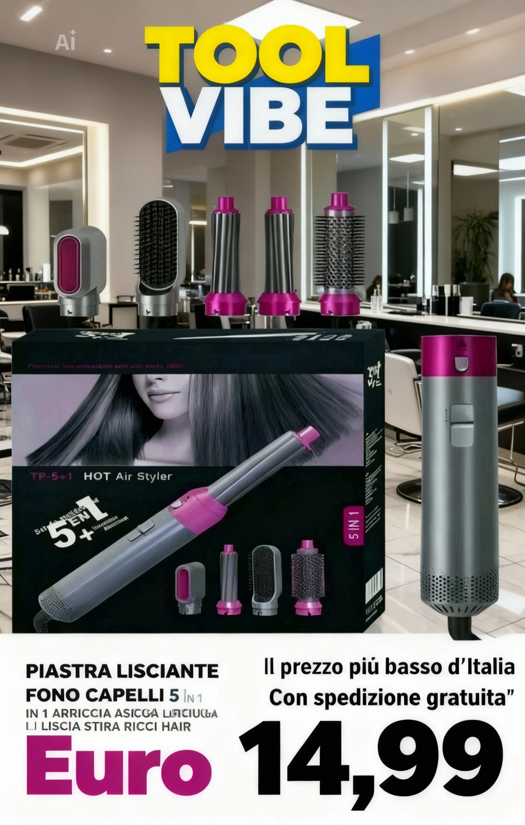 PIASTRA LISCIANTE FONO CAPELLI 5 IN 1 ARRICCIA ASCIUGA LISCIA STIRA RICCI HAIR