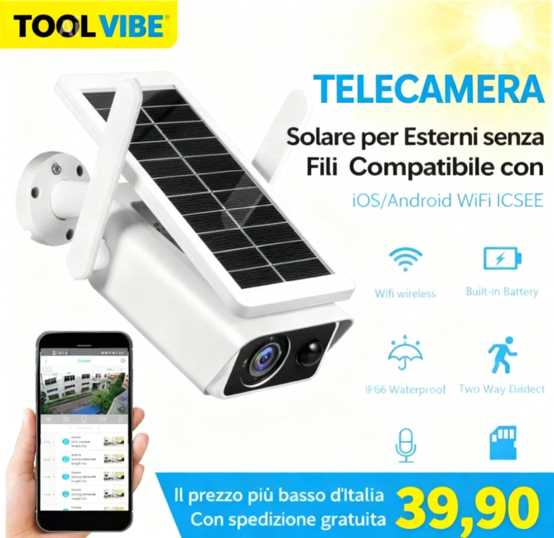 TELECAMERA Solare per Esterni senza Fili Compatibile con iOS/Android WiFi ICSEE