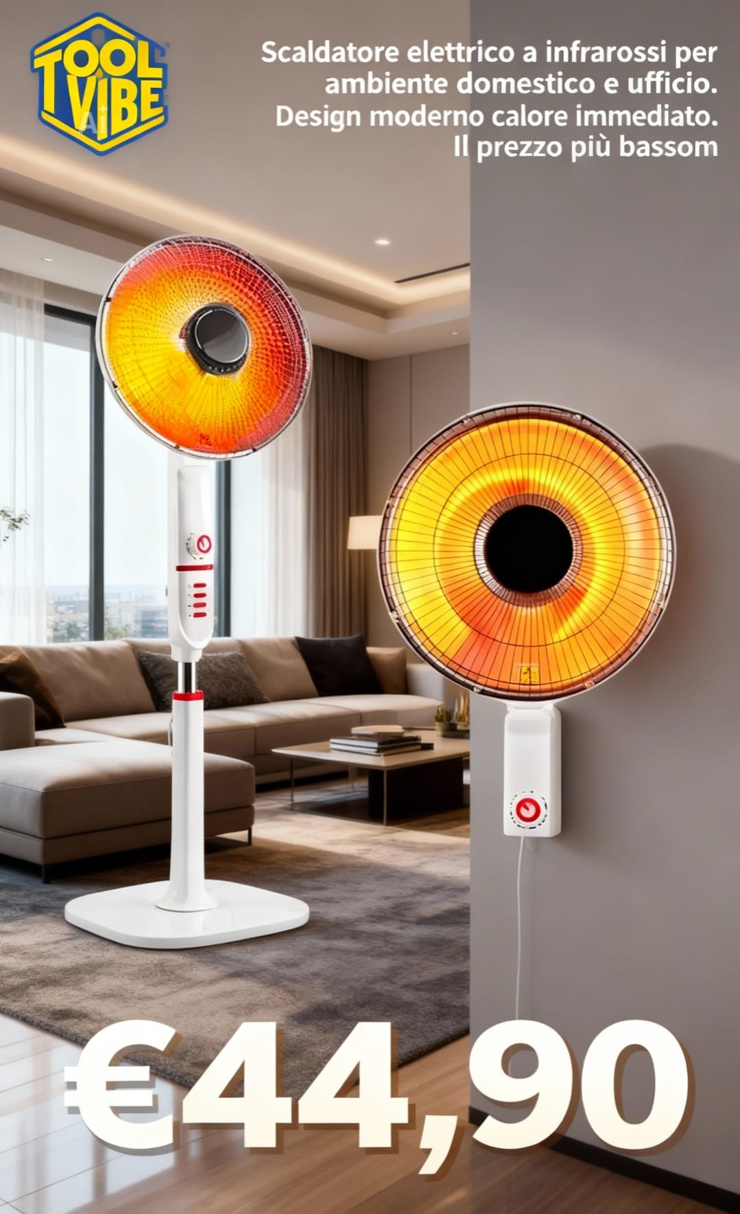 Scaldatore elettrico a infrarossi per ambiente domestico e ufficio – Design moderno, calore immediato