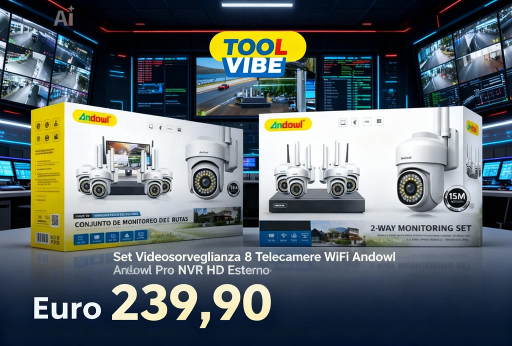 Set Videosorveglianza 8Telecamere WiFi Andowl Pro NVR HD Esterno