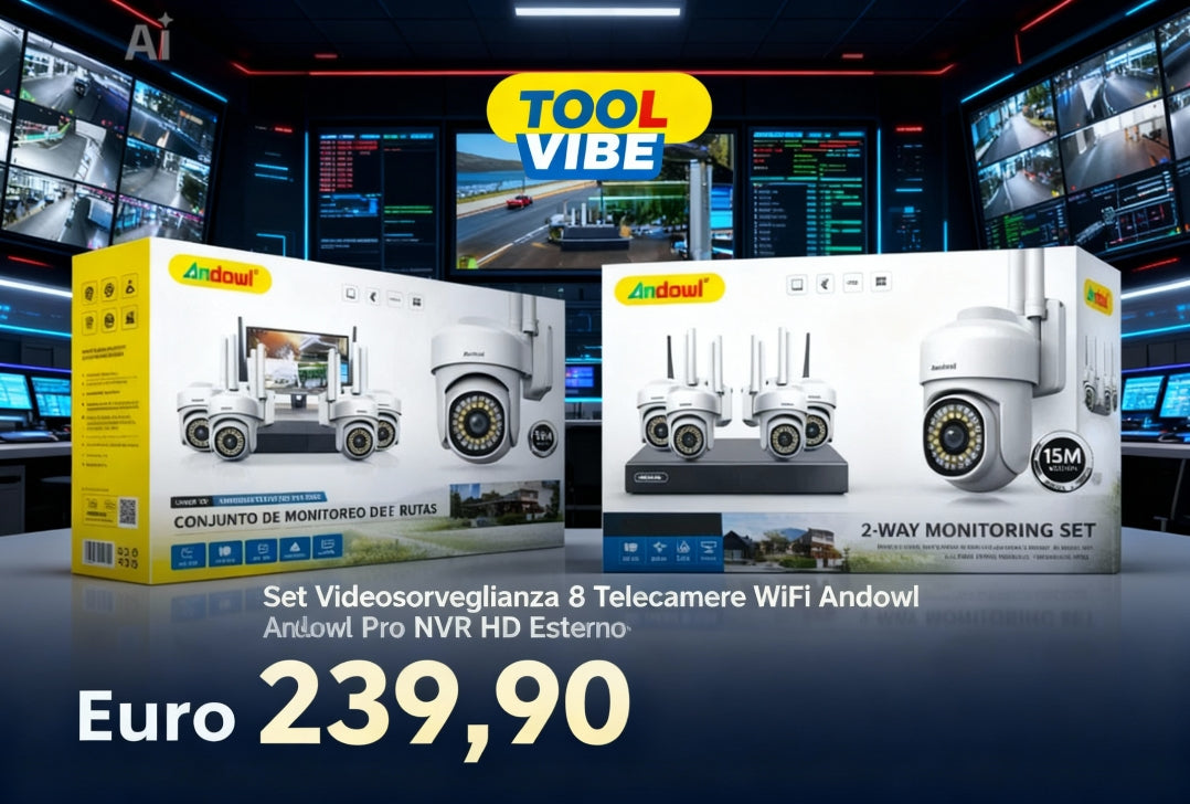 Set Videosorveglianza 8Telecamere WiFi Andowl Pro NVR HD Esterno
