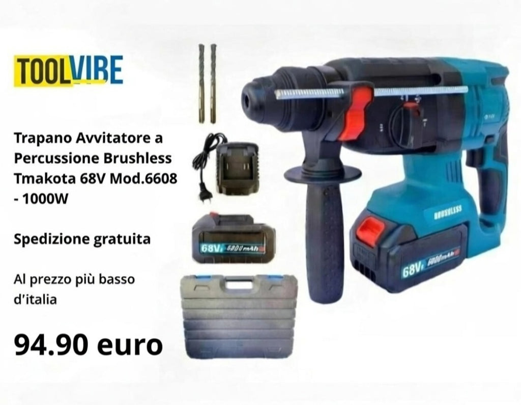 Trapano Avvitatore a Percussione Brushless Tmakota 68V Mod.6608 – 1000W