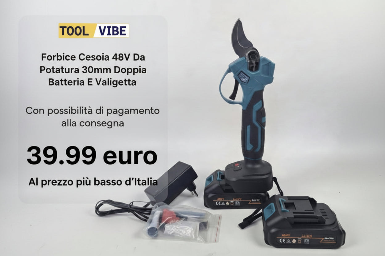 Forbice Cesoia 48V Da Potatura 30mm Doppia Batteria E Valigetta