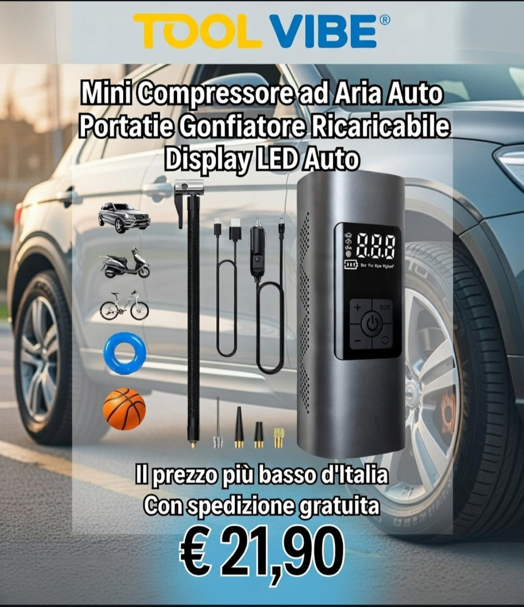 Mini Compressore ad Aria Auto Portatile Gonfiatore Ricaricabile Display LED Auto