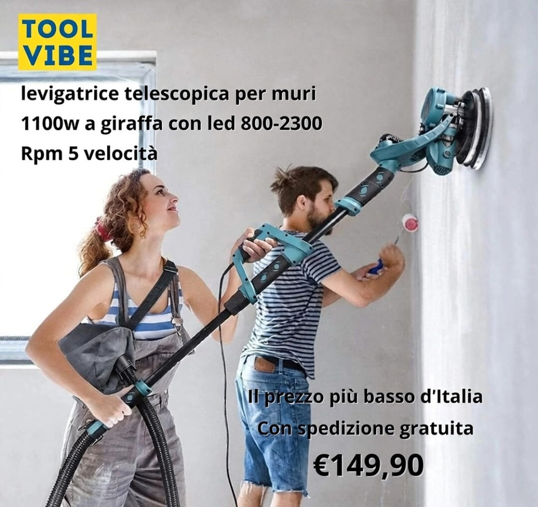 levigatrice telescopica per muri 1100w a giraffa con led 800-2300 Rpm 5 velocita