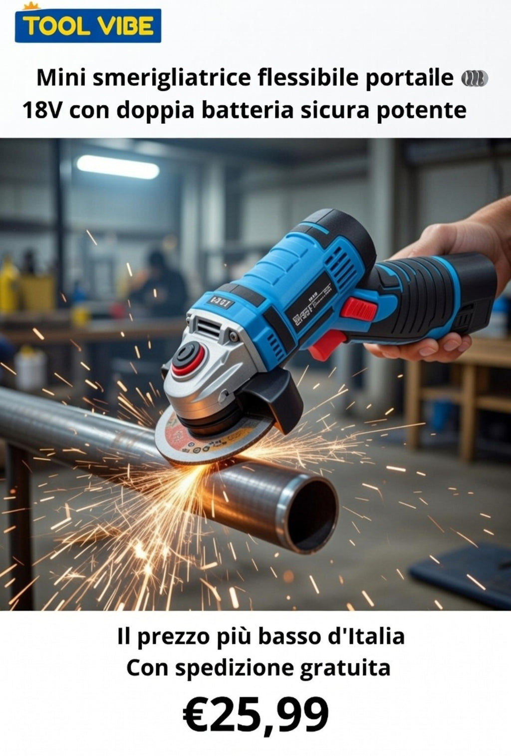 Mini smerigliatrice flessibile portatile 18V con doppia batteria sicura potente