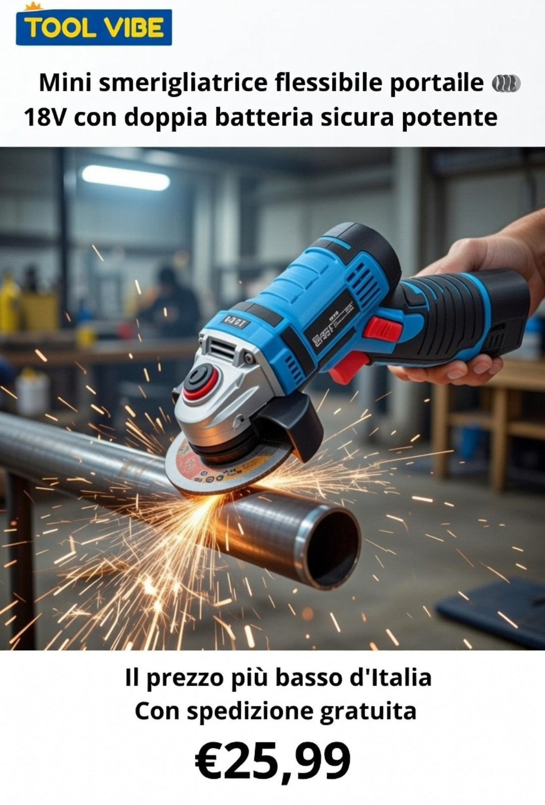 Mini smerigliatrice flessibile portatile 18V con doppia batteria sicura potente