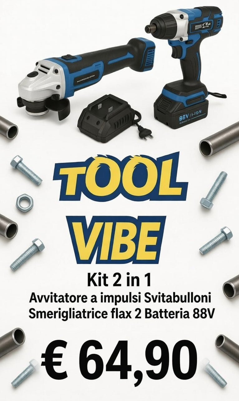Kit 2 in 1 Avvitatore a impulsi Svitabulloni Smerigliatrice flax 2 Batteria 88V