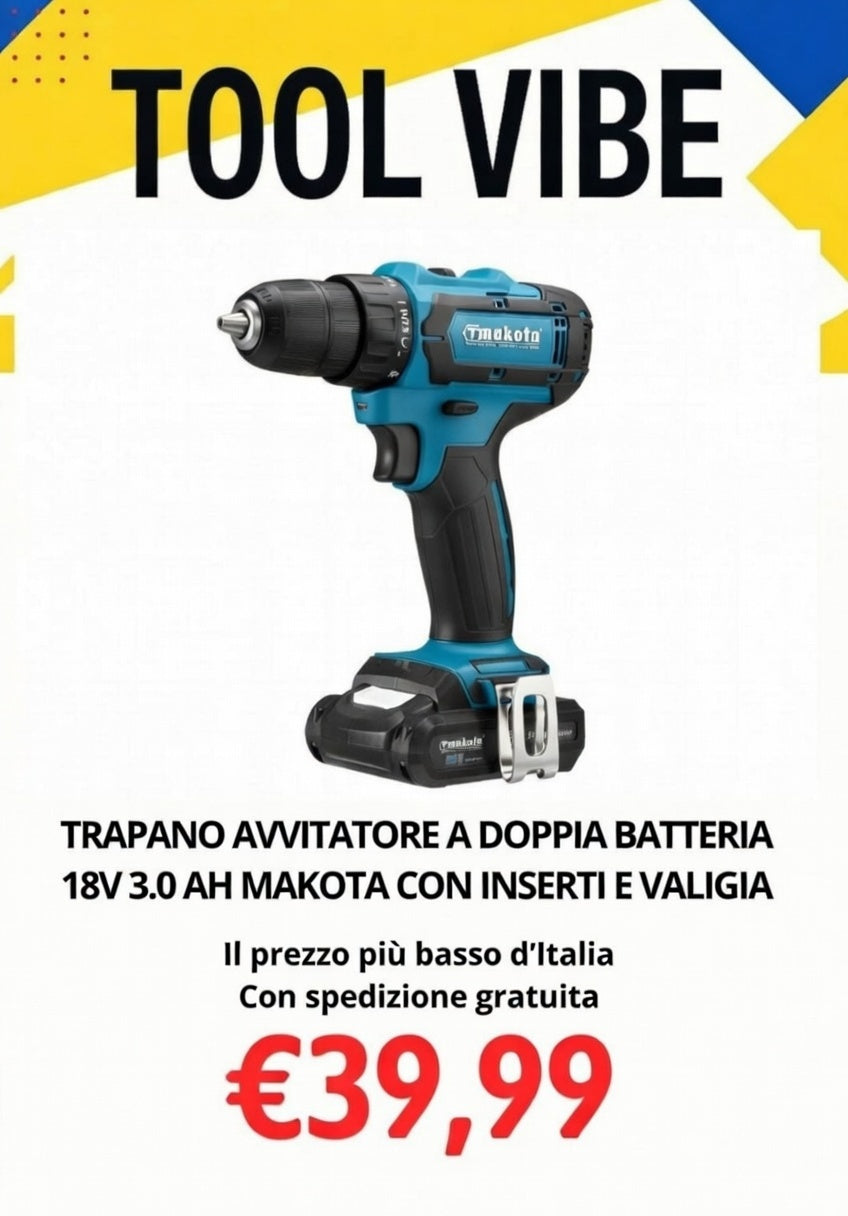 TRAPANO AVVITATORE A DOPPIA BATTERIA 18V 3.0 AH MAKOTA CON INSERTI E VALIGIA