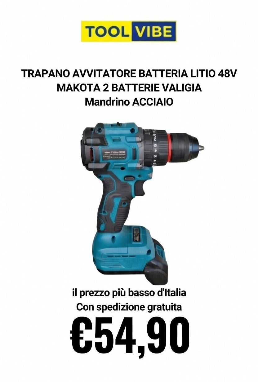 TRAPANO AVVITATORE BATTERIA LITIO 48V  2 BATTERIE VALIGIA Mandrino ACCIAIO