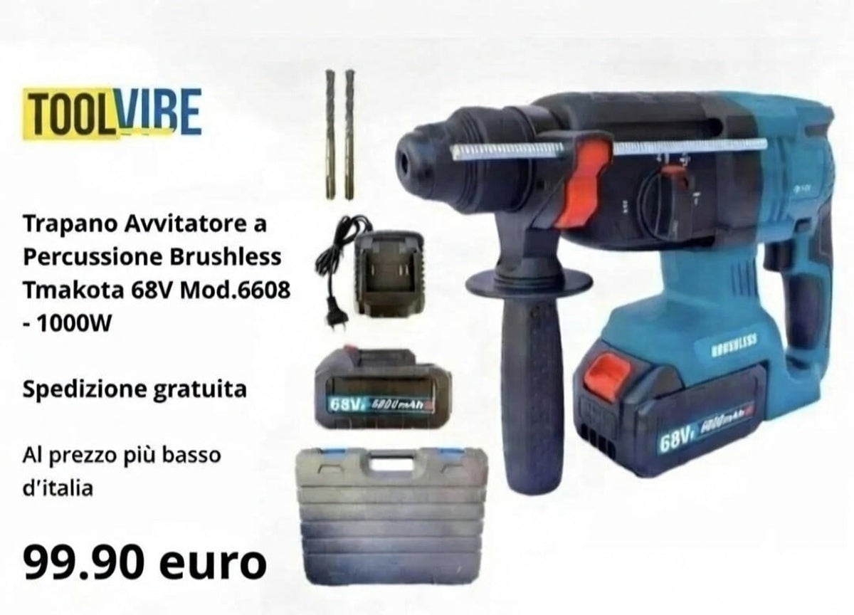 Trapano Avvitatore a Percussione Brushless Tmakota 68V Mod.6608 – 1000W