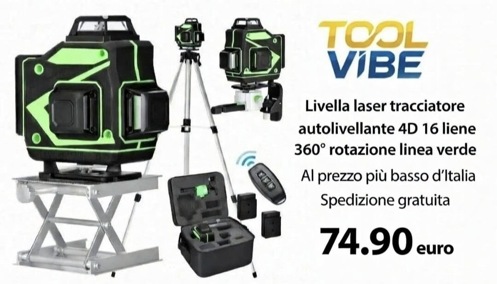 Livella laser tracciatore autolivellante 4D 16 linee 360° rotazione linea verde