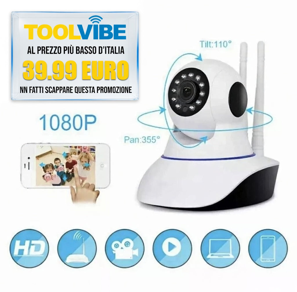 Telecamera IP WiFi 1080 HD Visione Notturna Audio Bidirezionale Controllo da APP