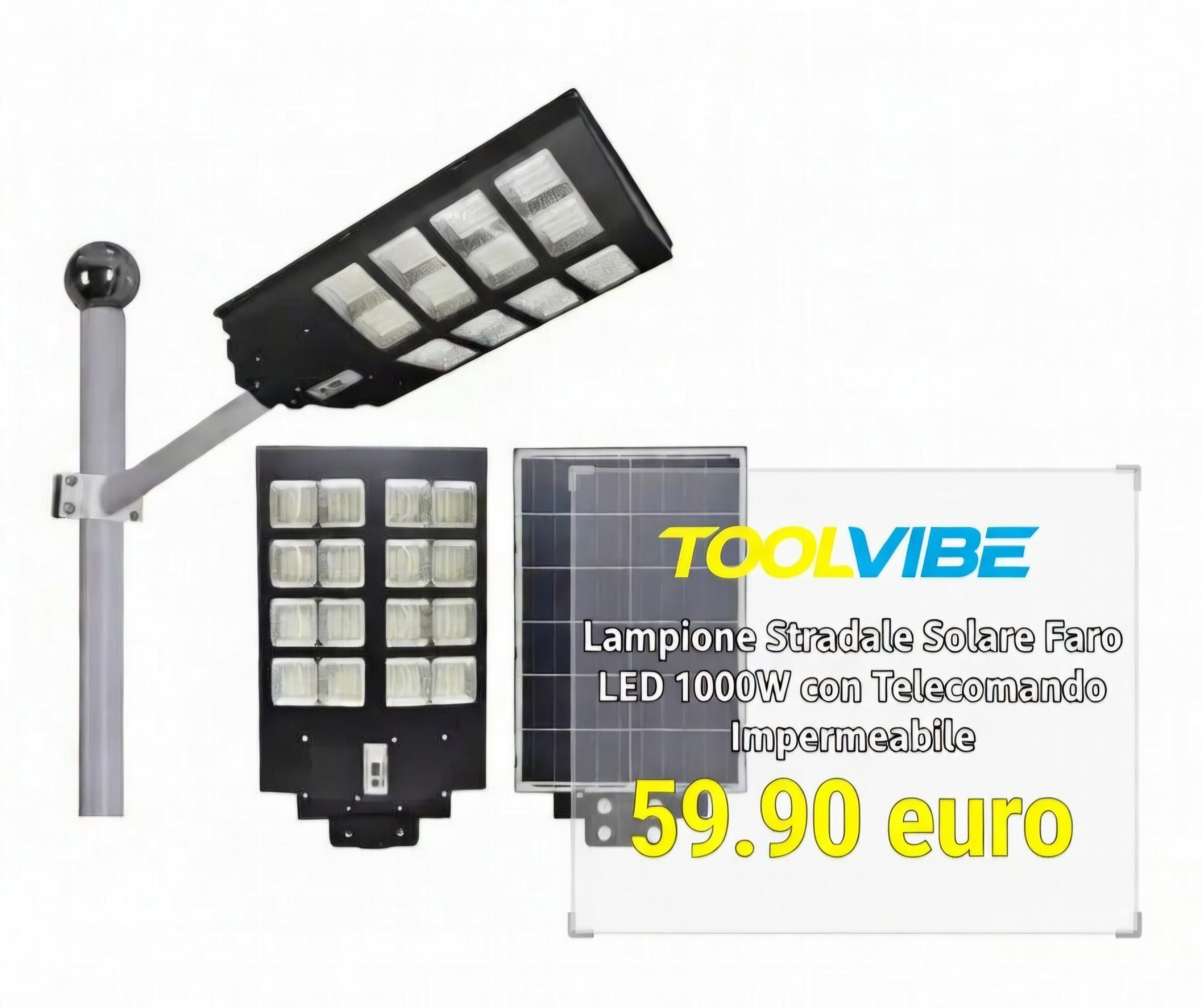 Lampione Stradale Solare Faro LED 1000W con Telecomando Impermeabile