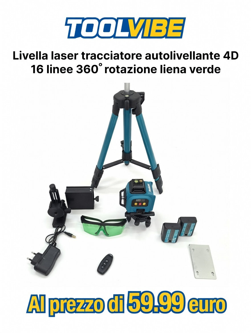 Livella laser tracciatore autolivellante 4D 16 linee 360° rotazione linea verde