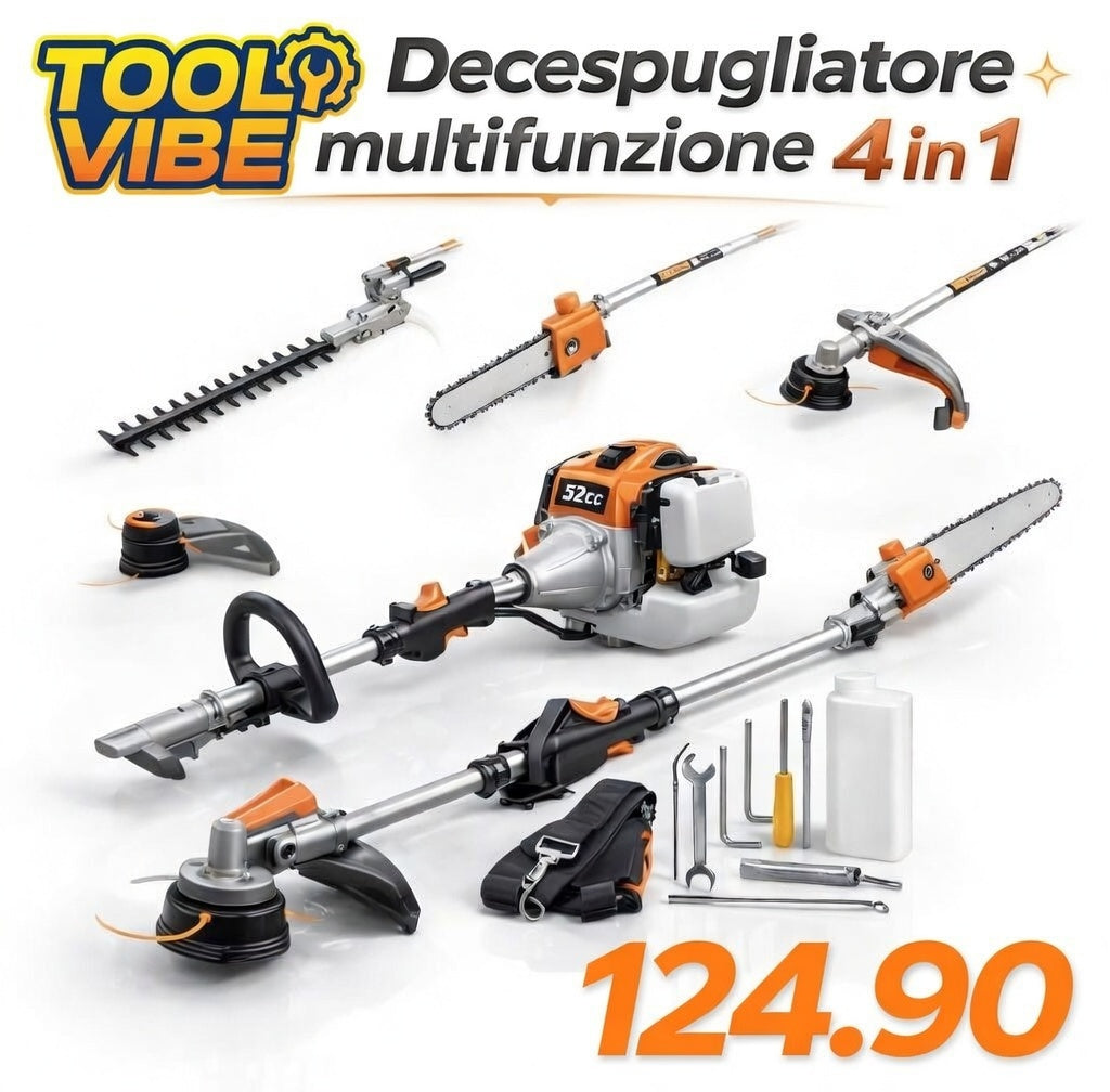 Decespugliatore a scoppio 4 in 1 tagliasiepi troncarami e motosega 52cc 2 tempi