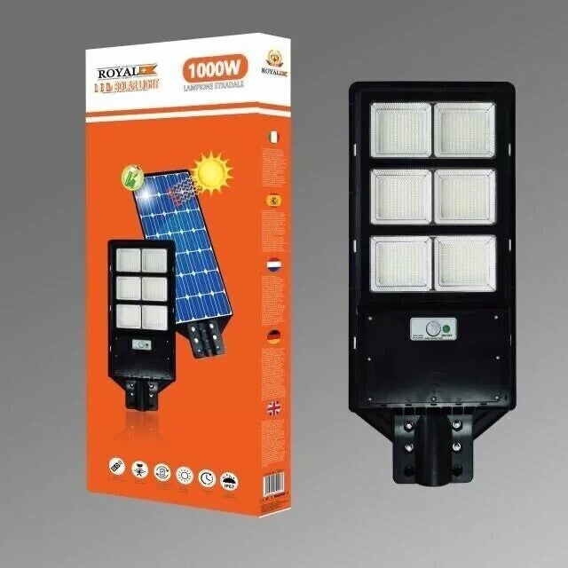 LAMPIONE STRADALE LED 1000 W CON PANNELLO SOLARE TELECOMANDO CREPUSCOLARE FARO