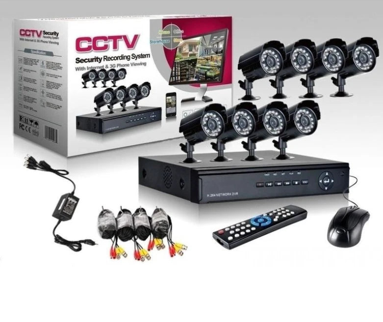 KIT VIDEOSORVEGLIANZA 8 TELECAMERE HD INFRAROSSI CAVI IP DVR 8 CANALI CON APP