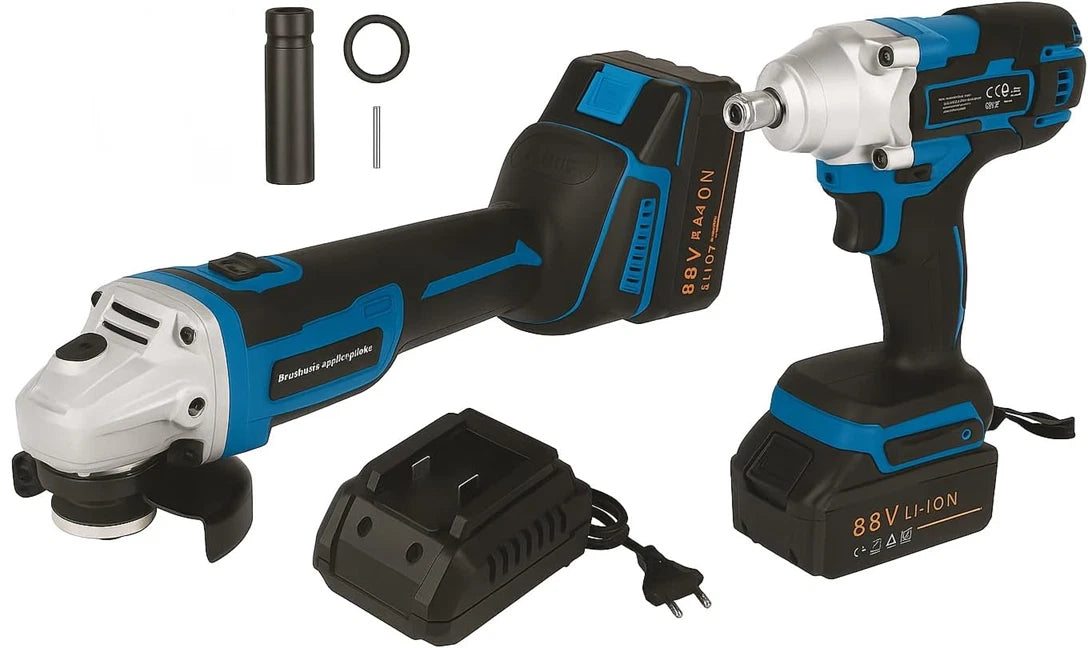 Kit 2 in 1 Avvitatore a impulsi Svitabulloni Smerigliatrice flax 2 Batteria 88V