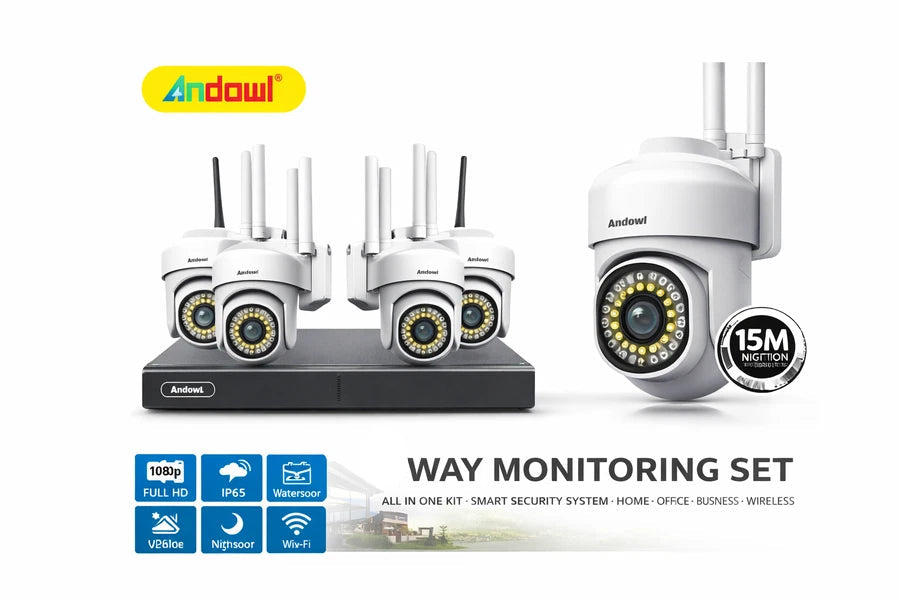 Set Videosorveglianza 8Telecamere WiFi Andowl Pro NVR HD Esterno