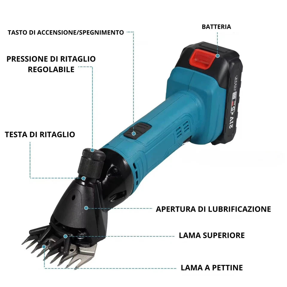Tosatrice per Pecore a Batteria, 2 Batterie  Incluse, Motore Potente