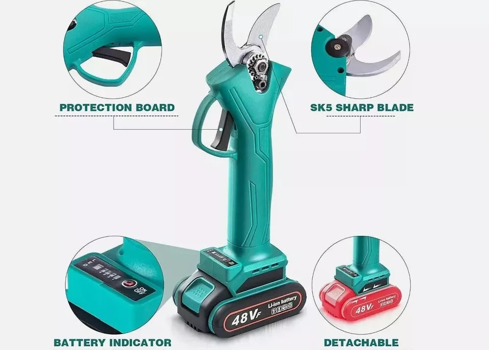 Forbice Cesoia 48V Da Potatura 30mm Doppia Batteria E Valigetta