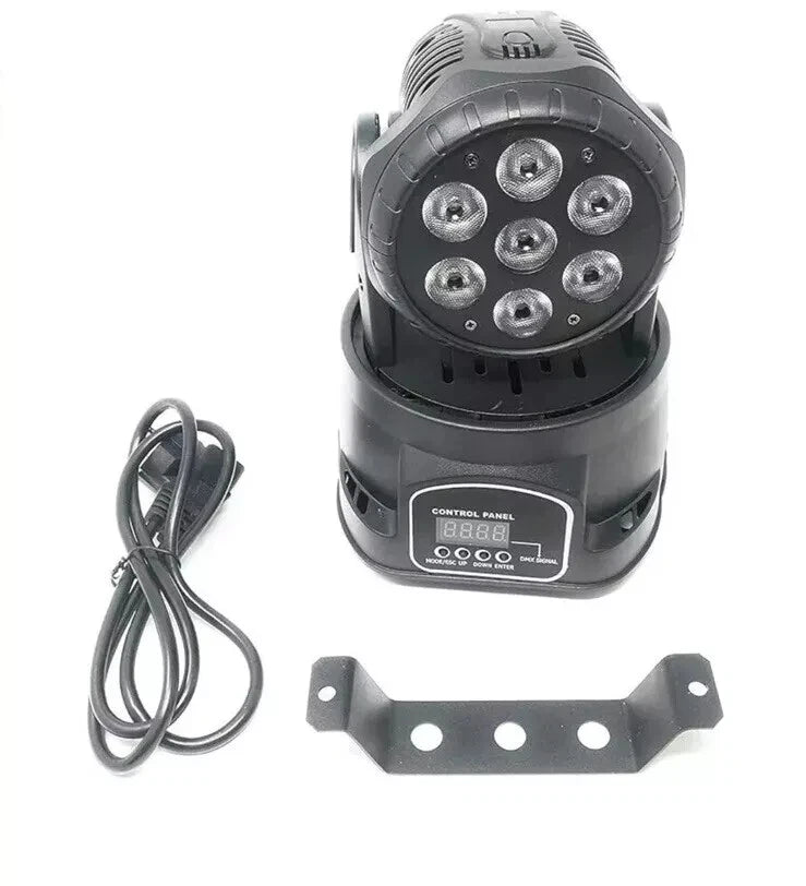 PROIETTORE LED RGB TESTA MOBILE ROTANTE EFFETTI DISCO DISCOTECA 7 LED WASH DMX