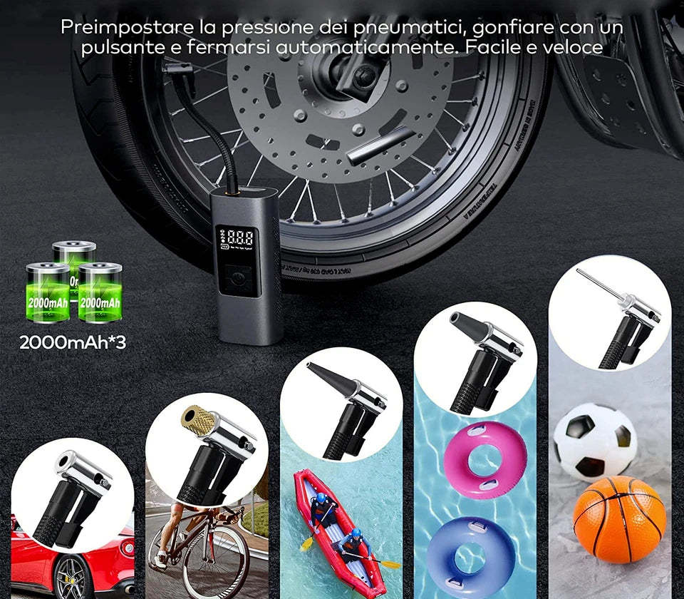 Mini Compressore ad Aria Auto Portatile Gonfiatore Ricaricabile Display LED Auto