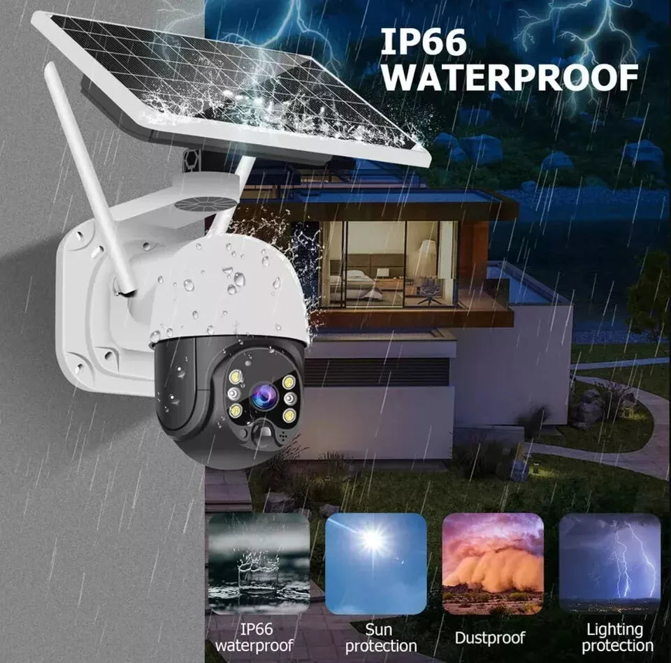 Telecamera di Sorveglianza con Pannello Solare - Bianca Robotica 360 IP68